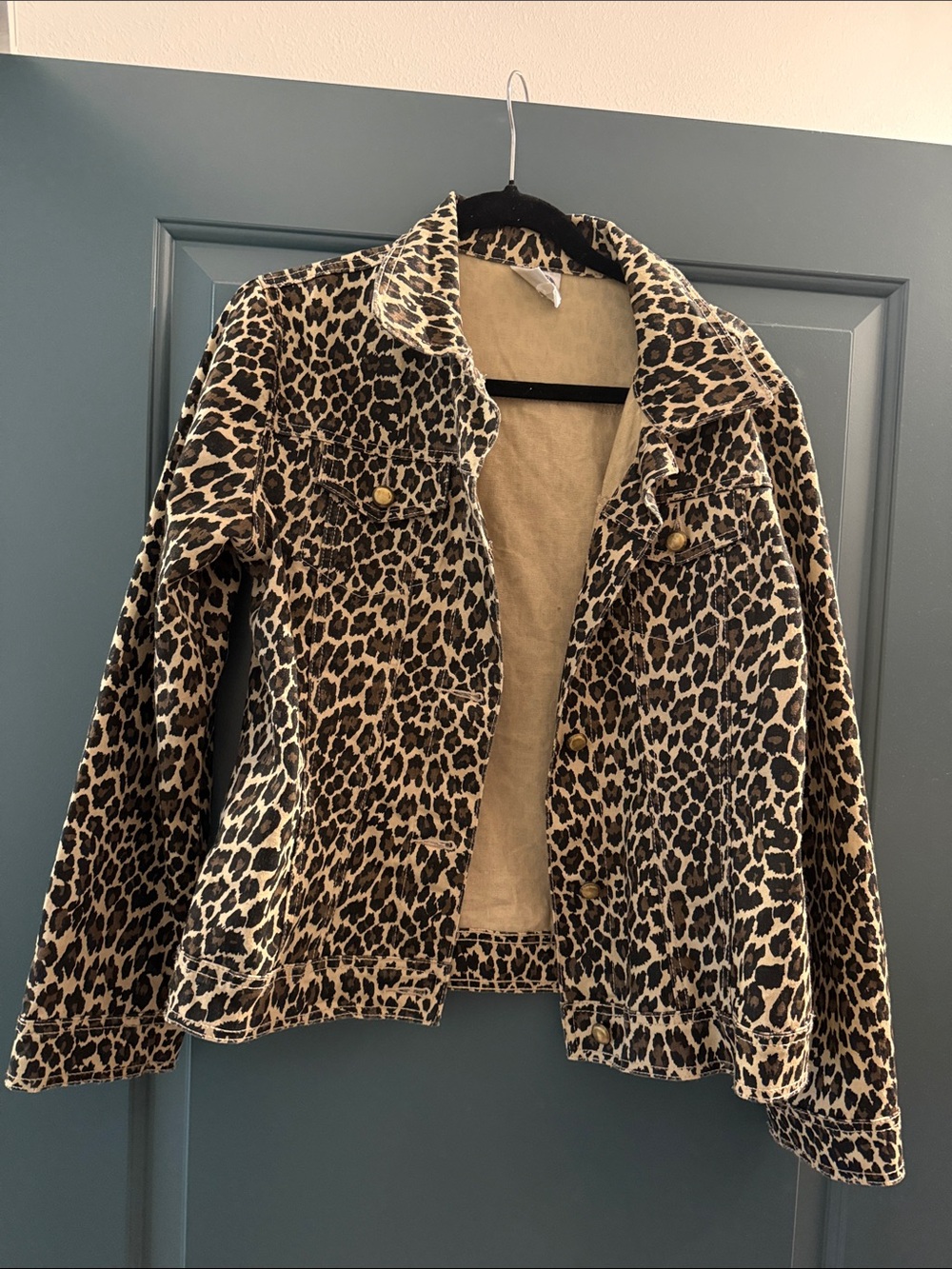 Leopard Print Women's Jacket - Tan/Black